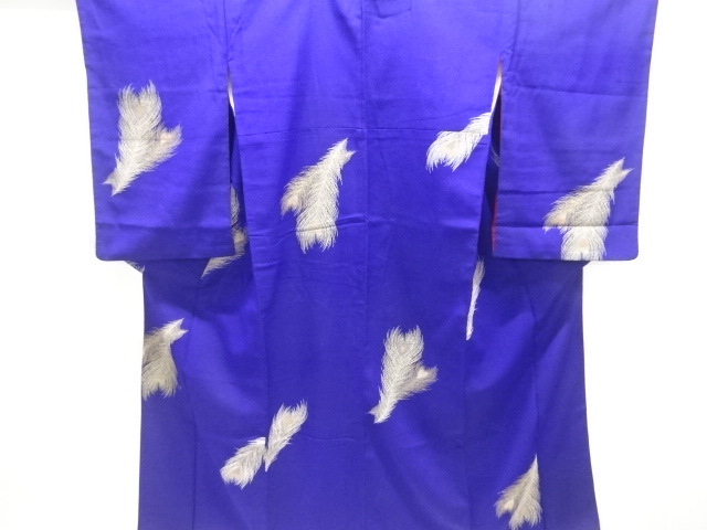 JAPANESE KIMONO / ANTIQUE KIMONO / TAISHO ROMAN STYLE / SILK / WOVEN PEACOCK FEATHERS